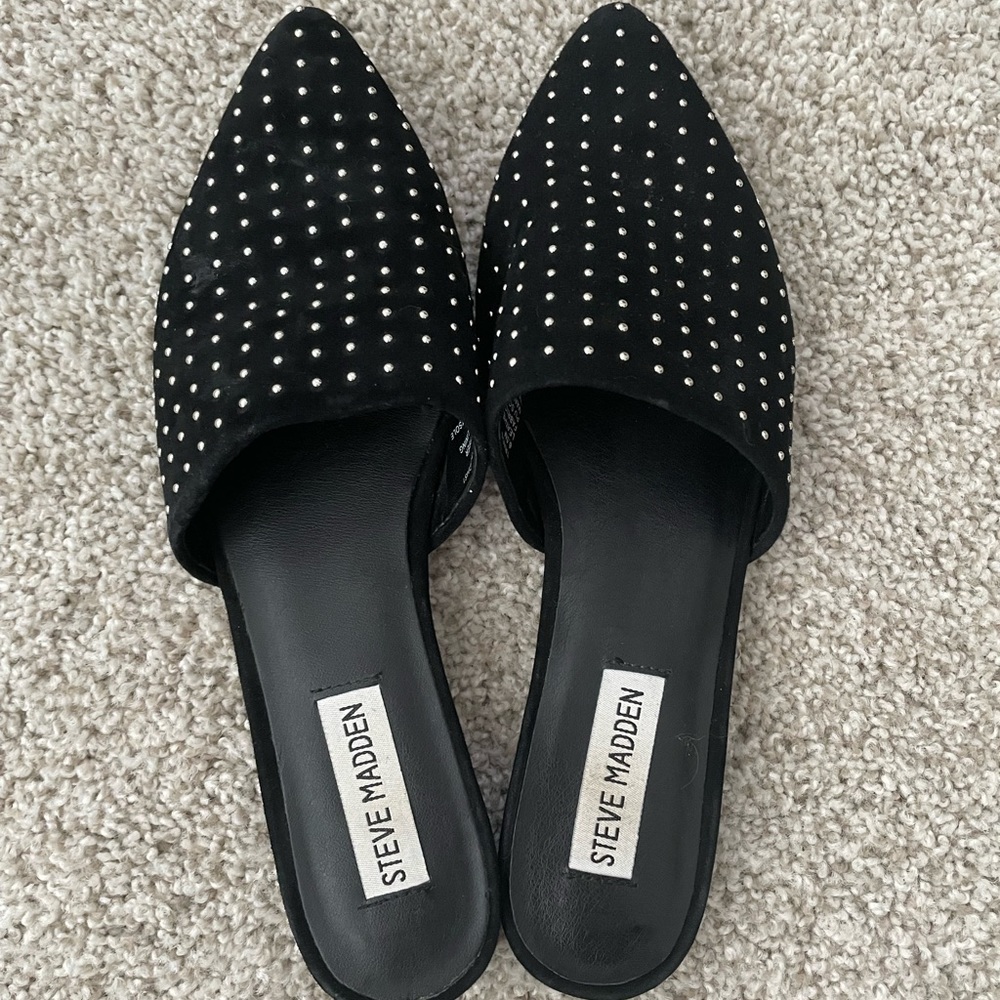 Steve Madden Black Velvet Studded Mules